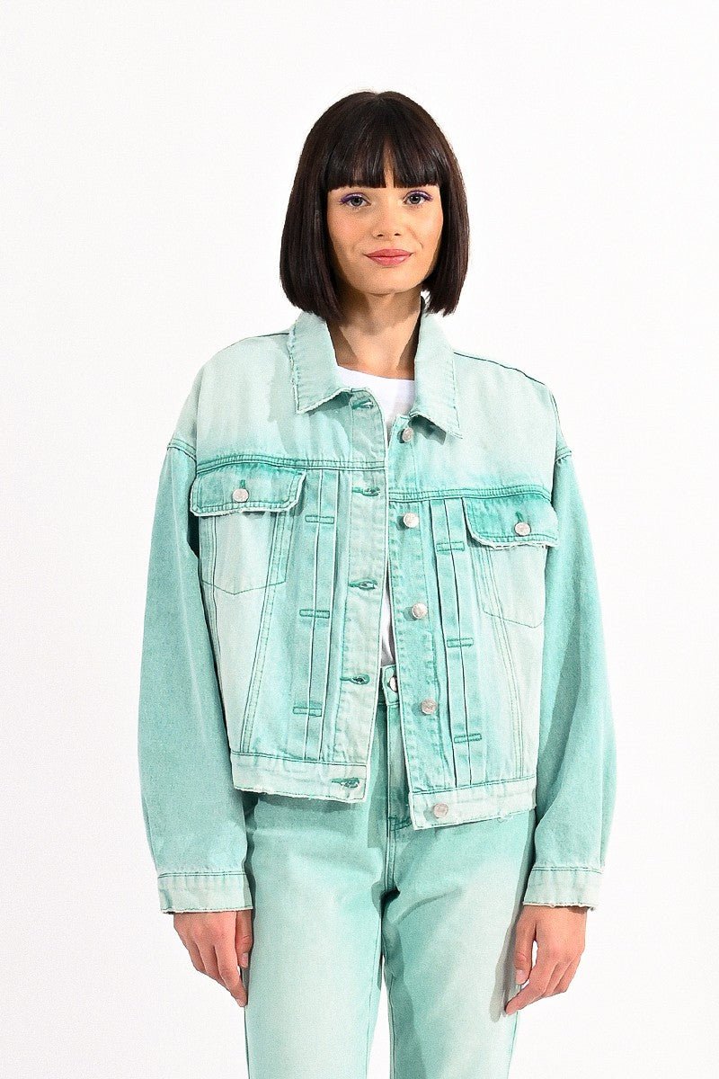 ACID WASH DENIM JACKET - AQUA BLUE / XS Jackets
