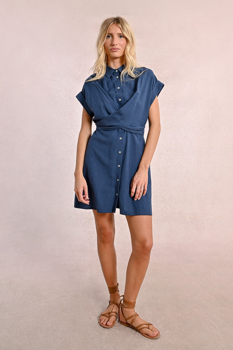 TIE-BACK SHIRT DRESS NAVY BLUE / XS TIE-BACK SHIRT DRESS NAVY BLUE / XS