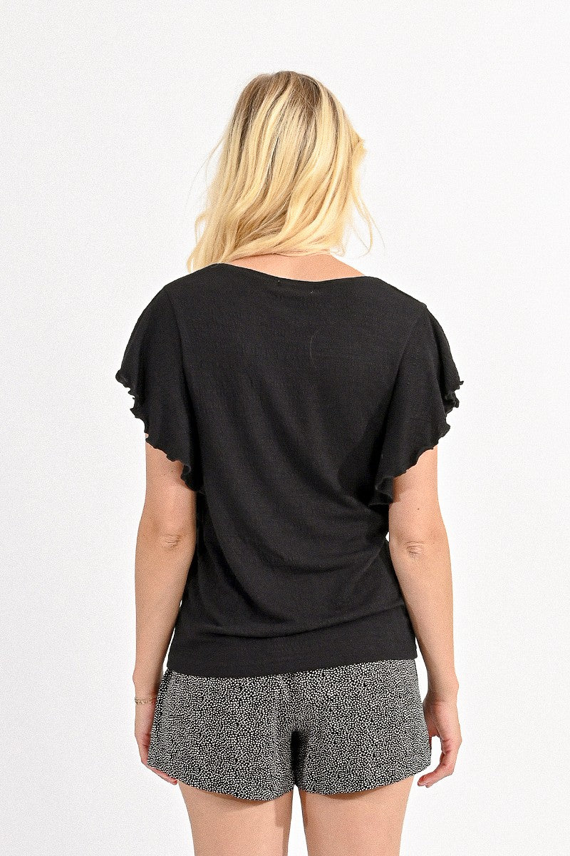 V-NECK SOFT TEE - BLACK - Molly Bracken E-Shop