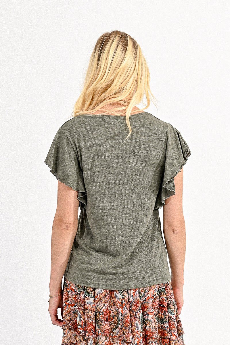 V-NECK SOFT TEE - KHAKI - Molly Bracken E-Shop