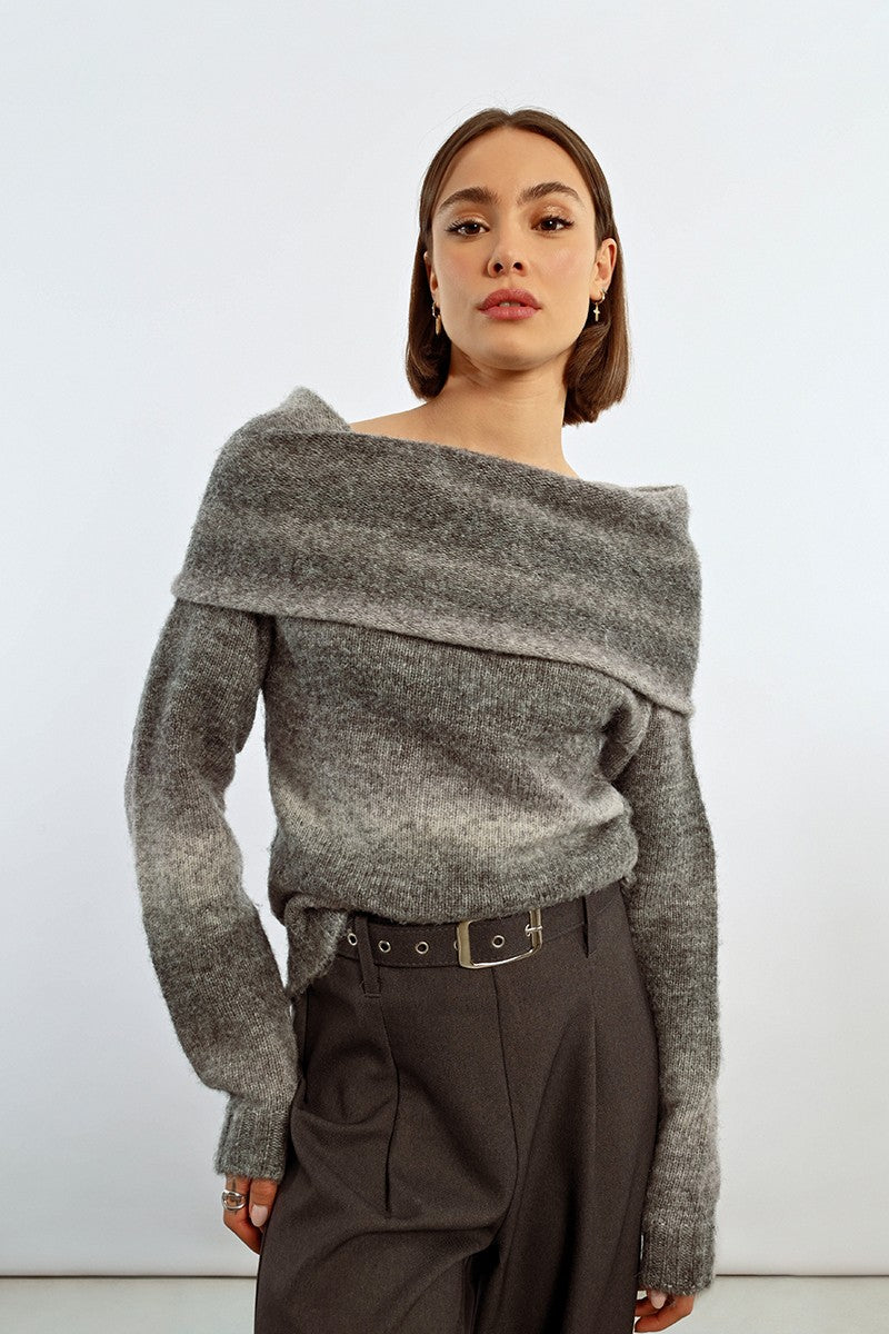 Dark grey off the shoulder sweater best sale