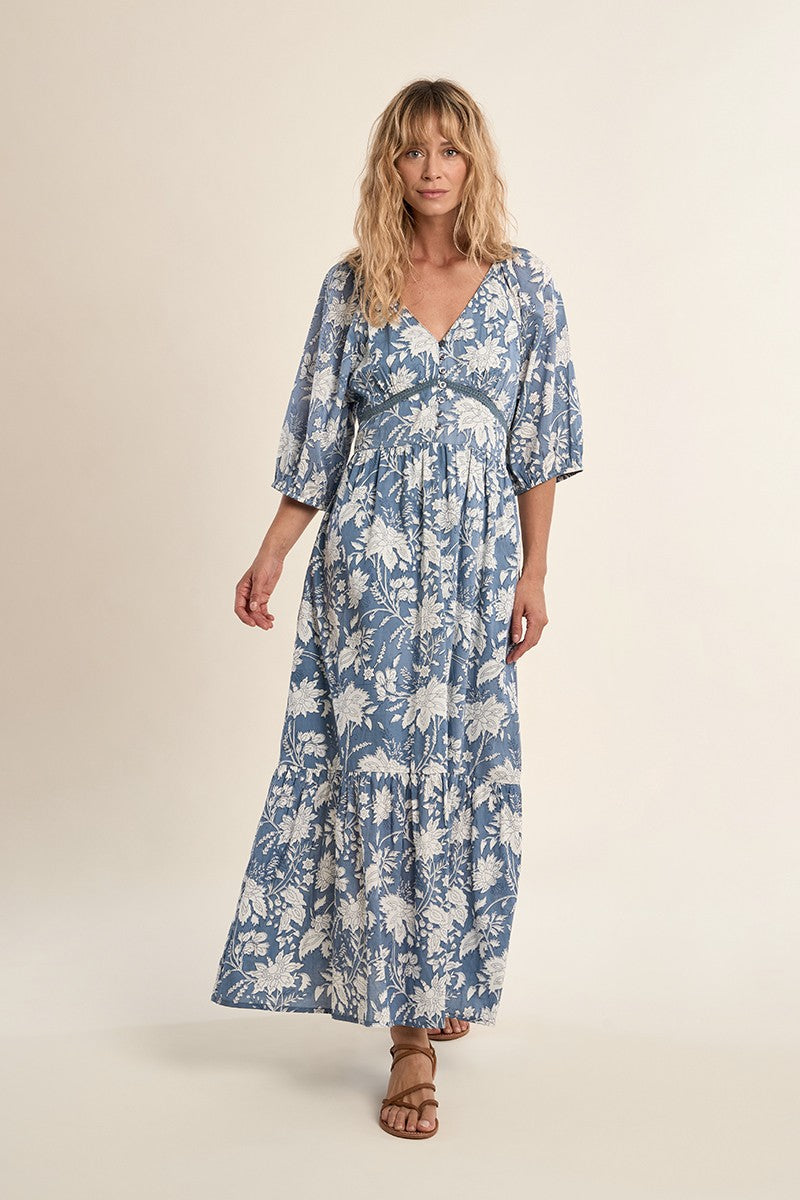 Long printed dress, in cotton