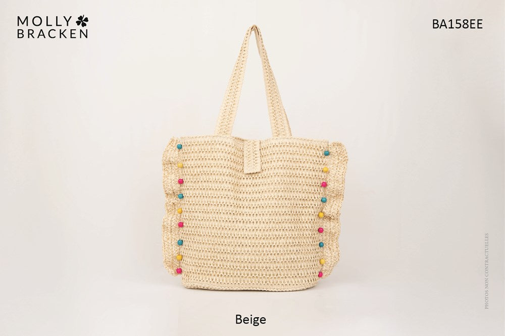 Raffia tote bag studded with pearls