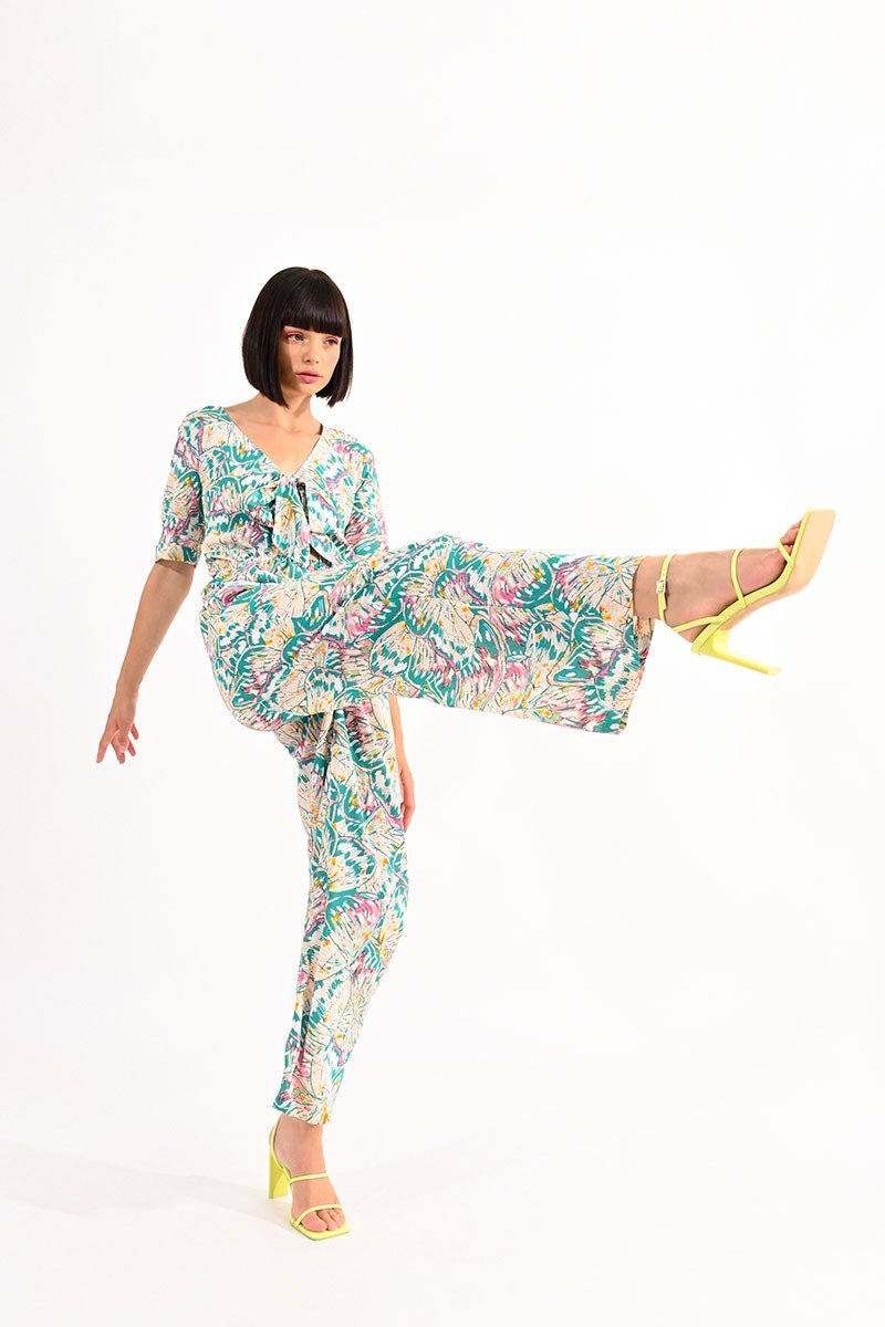 V-NECK JUMPSUIT - OFFWHITE BUTTERFLY - Molly Bracken E-Shop