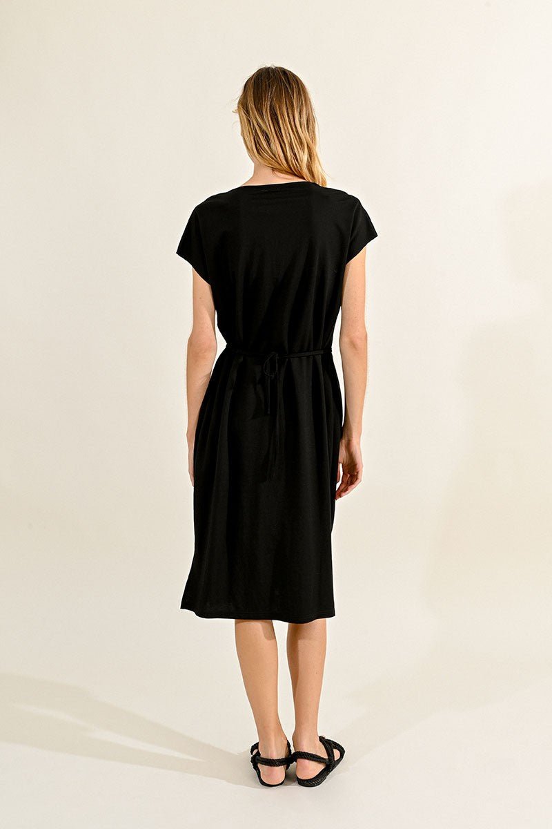 V-NECK MIDI DRESS - BLACK - Molly Bracken E-Shop