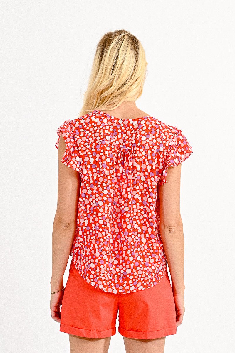 V-NECK PRINTED TOP - RED CHARLOTTE - Molly Bracken E-Shop