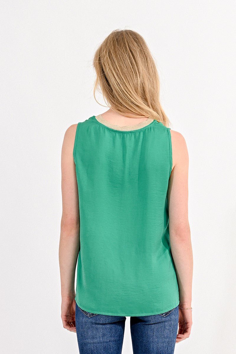 V-NECK SATIN TANK TOP - GREEN - Molly Bracken E-Shop