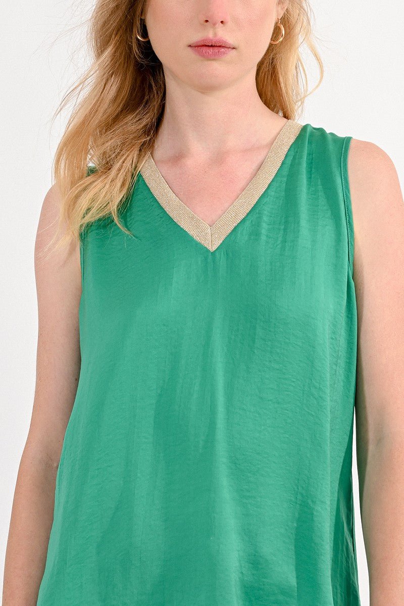 V-NECK SATIN TANK TOP - GREEN - Molly Bracken E-Shop