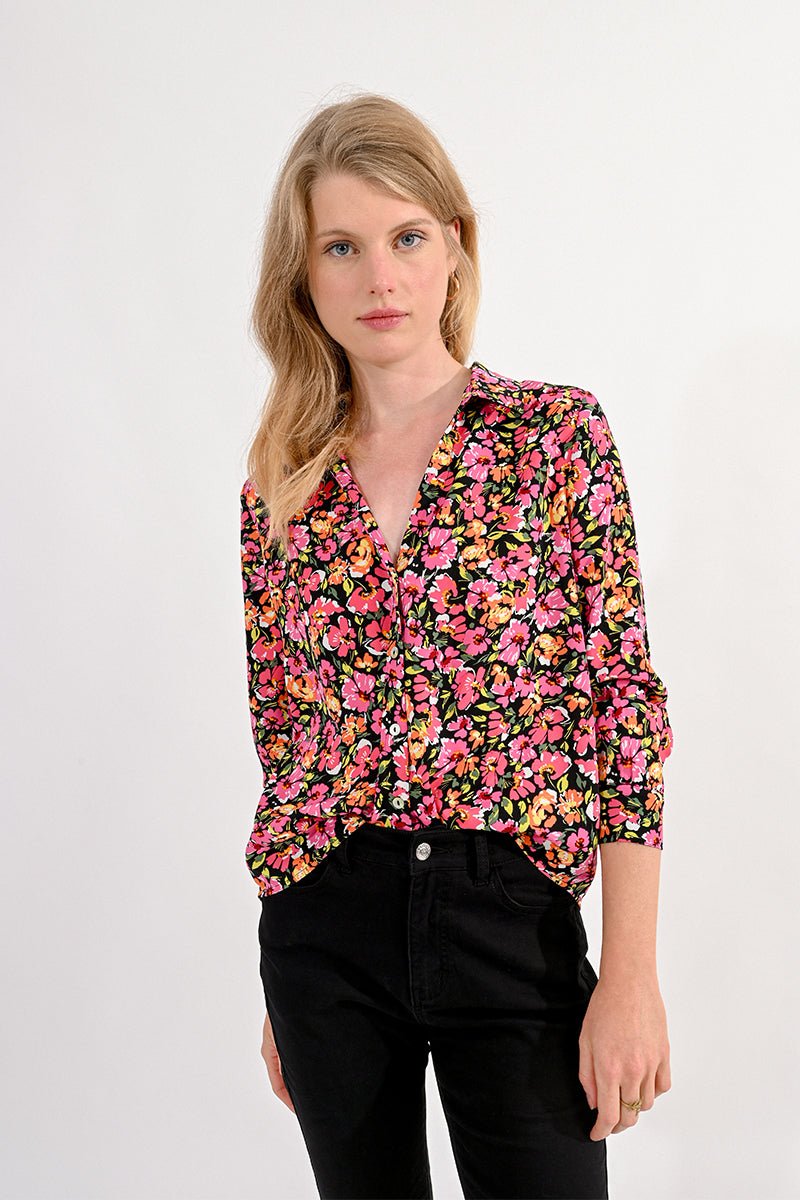 V-NECK SHIRT IN FLORAL PRINT - BLACK MARIA - Molly Bracken E-Shop