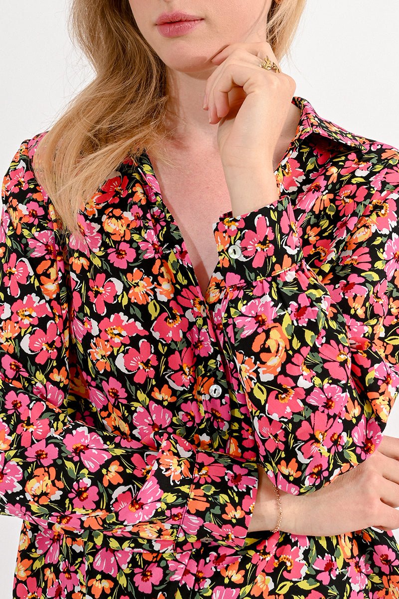 V-NECK SHIRT IN FLORAL PRINT - BLACK MARIA - Molly Bracken E-Shop