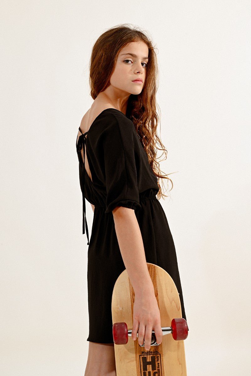 V-NECK SHORT DRESS - BLACK - Molly Bracken E-Shop