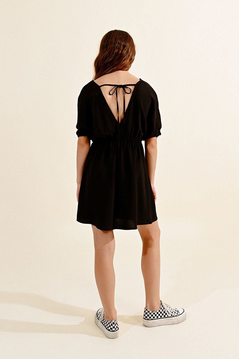 V-NECK SHORT DRESS - BLACK - Molly Bracken E-Shop