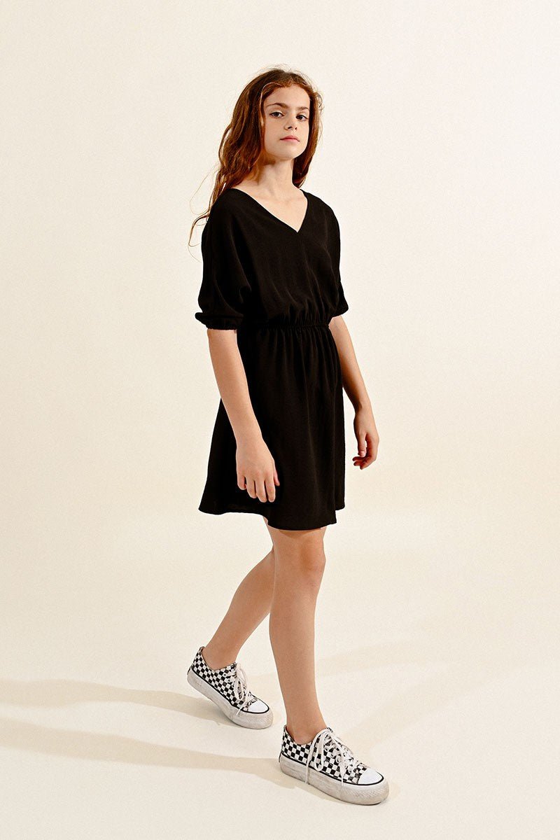 V-NECK SHORT DRESS - BLACK - Molly Bracken E-Shop