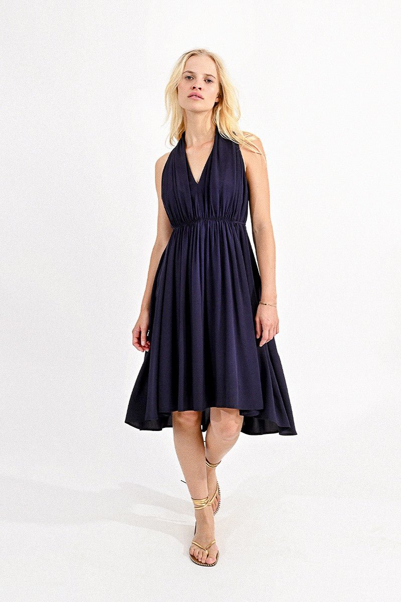 V-NECK SLEEVELESS DRESS - DARK NAVY - Molly Bracken E-Shop