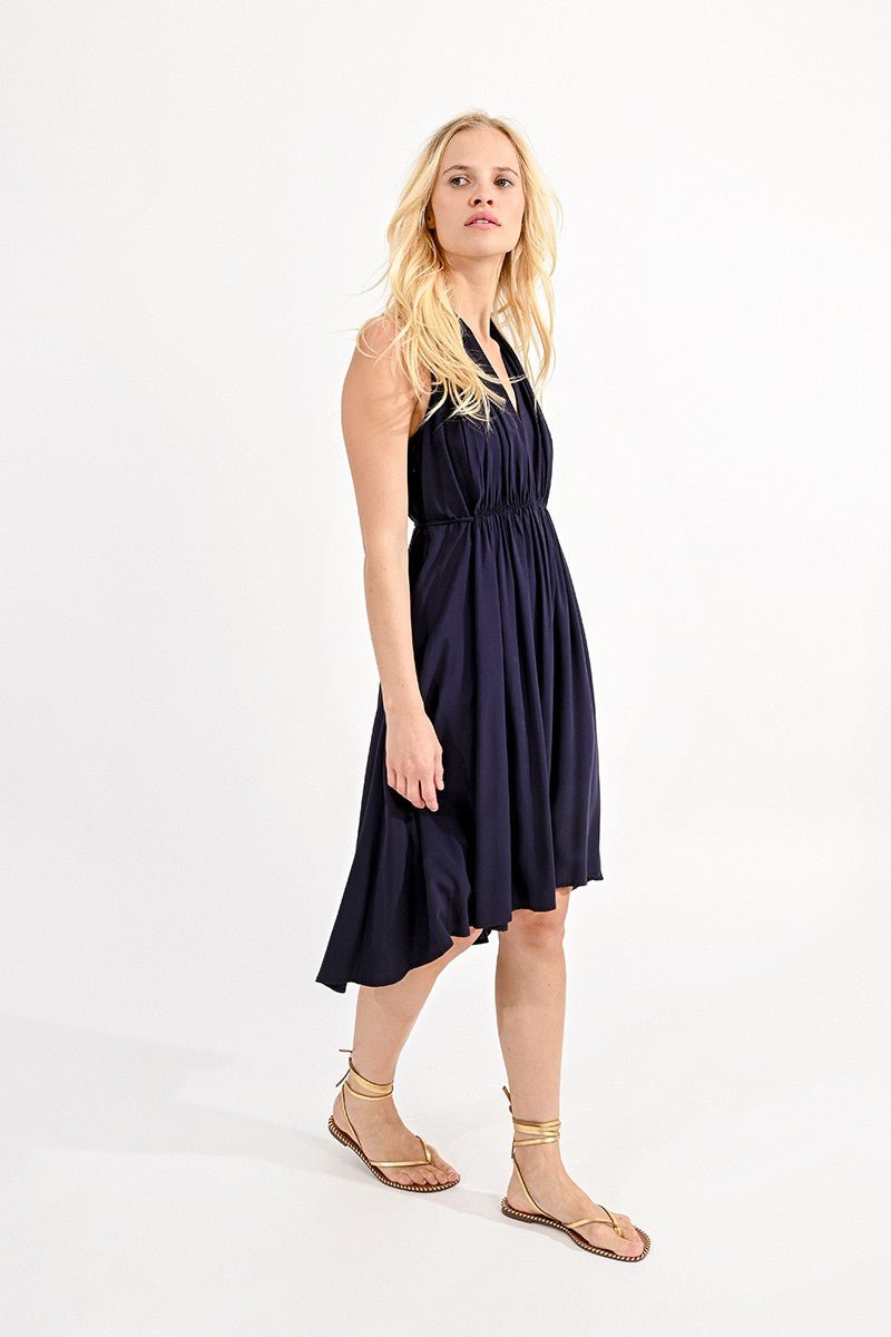 V-NECK SLEEVELESS DRESS - DARK NAVY - Molly Bracken E-Shop