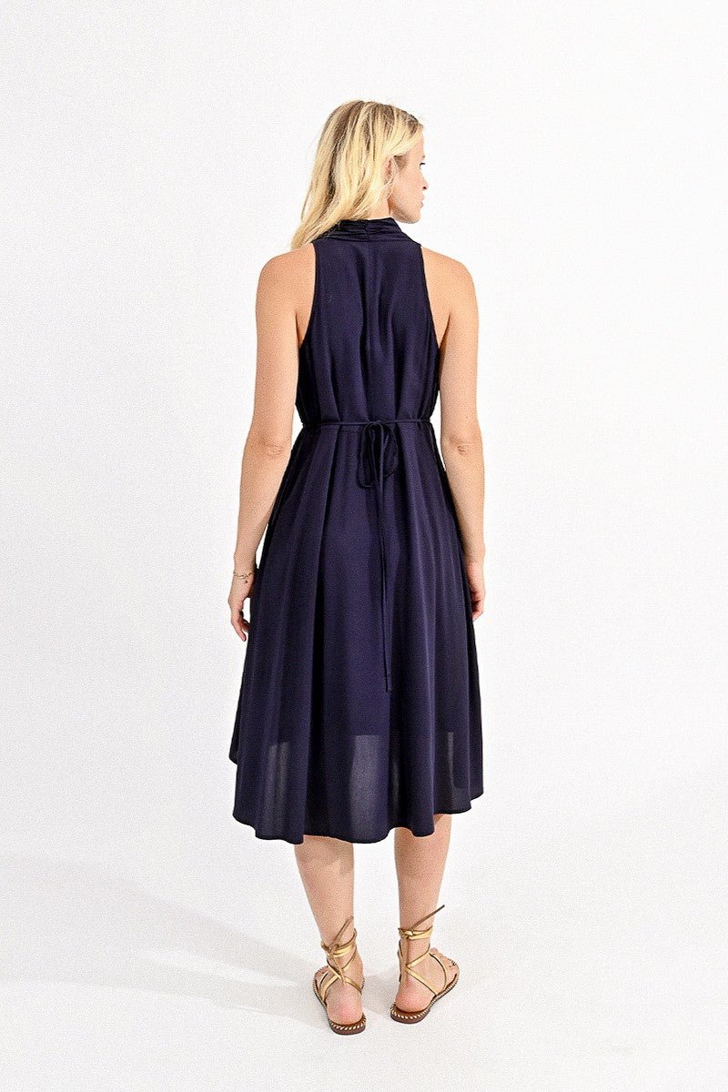 V-NECK SLEEVELESS DRESS - DARK NAVY - Molly Bracken E-Shop